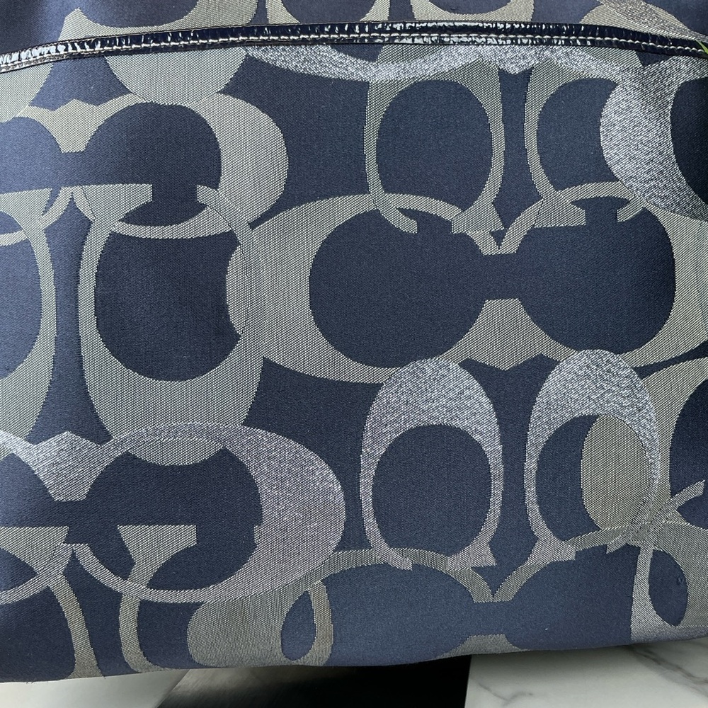 Coach Y2K Optic Art Signature Navy Blue‎ Silver Metallic Tote Shoulder Bag - Picture 4 of 15